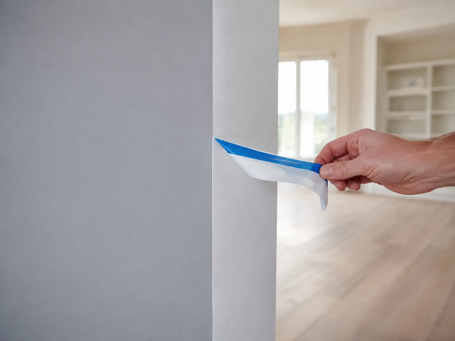 Retrait du ruban de masquage sur un mur repeint (photo d'illustration)